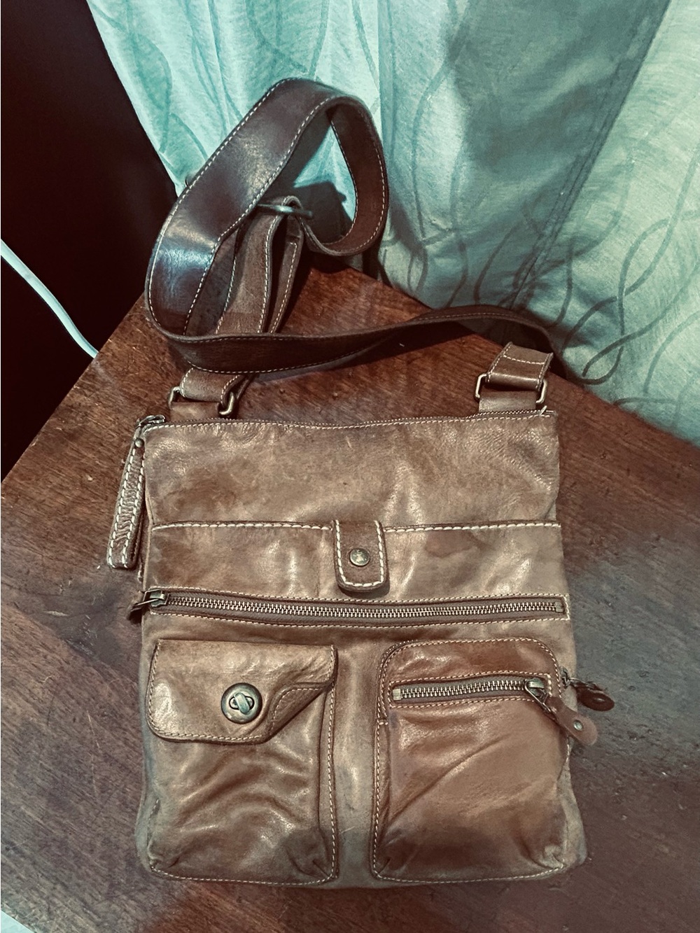 Roots Brown Leather Crossbody Bag